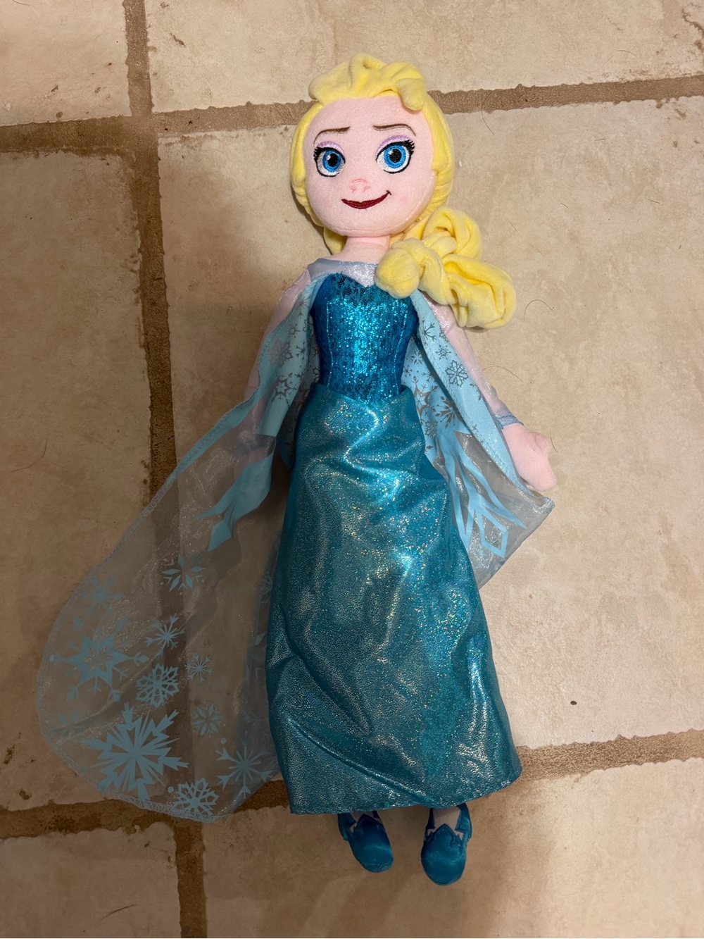 Disney Elsa Plush Doll in Sparkling Teal Blue Gown with Yellow Hair